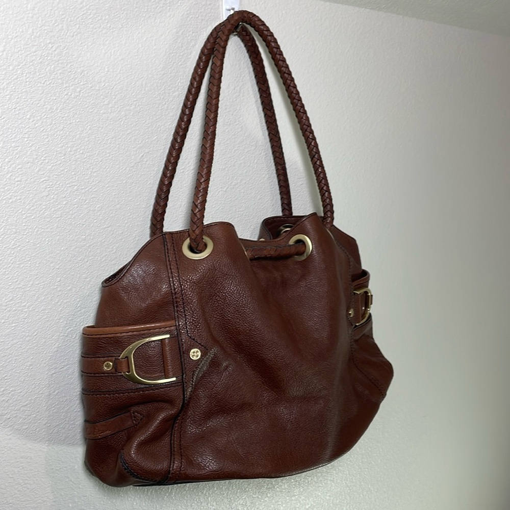 Cole Haan Brown Pebbled Leather Braided Handles Large Shoulder Bag - Picture 3 of 16